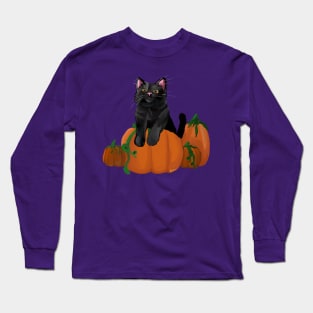Black Cat in a Pumpkin Patch Long Sleeve T-Shirt
